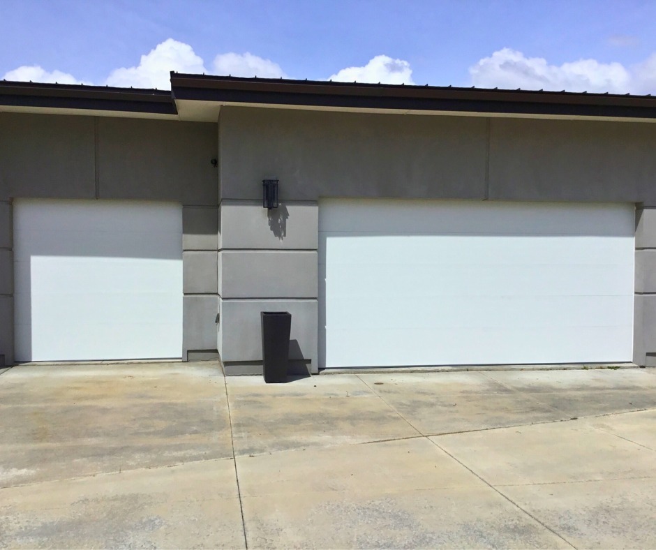 Modern flush panel white garage doors